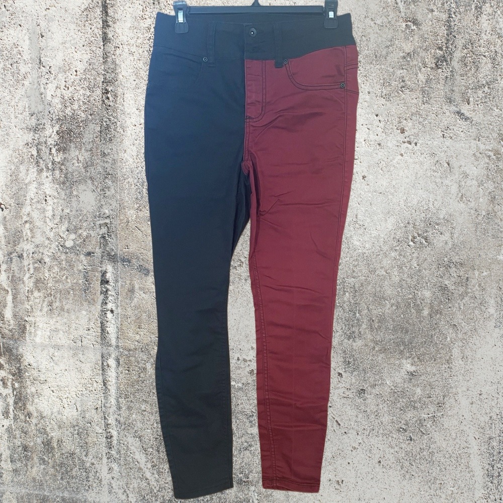 Hot Topic Jeans Black Red Split Size 7 High-Rise Super Skinny Punk Emo Grunge - Picture 2 of 7